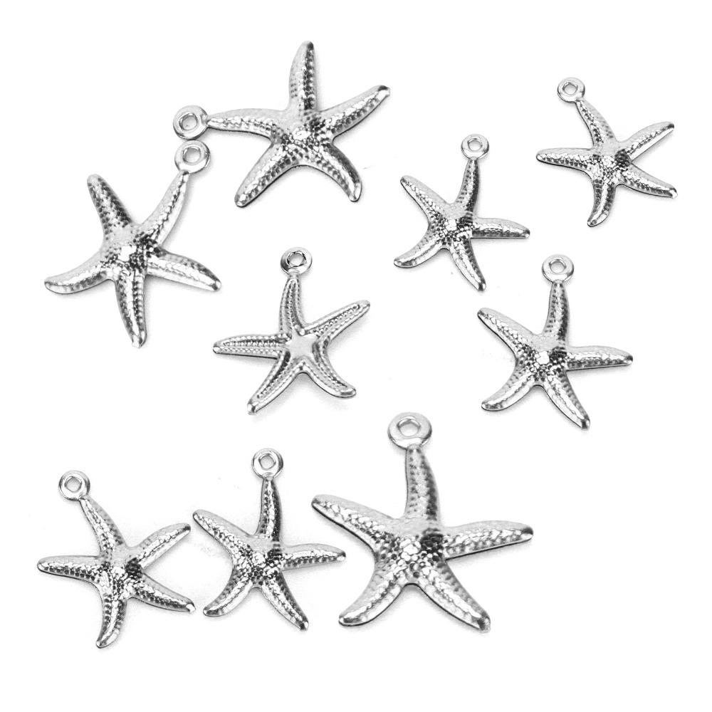 50pcs Stainless Steel Ocean Jewelry Hollow Double Sided Starfish Pendant Jewelry Making
