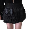 Women's Lolita Mini Skirts Cute High Waist Side Bow Layered Ruffle Hem A-Line Skirts Short Skirts