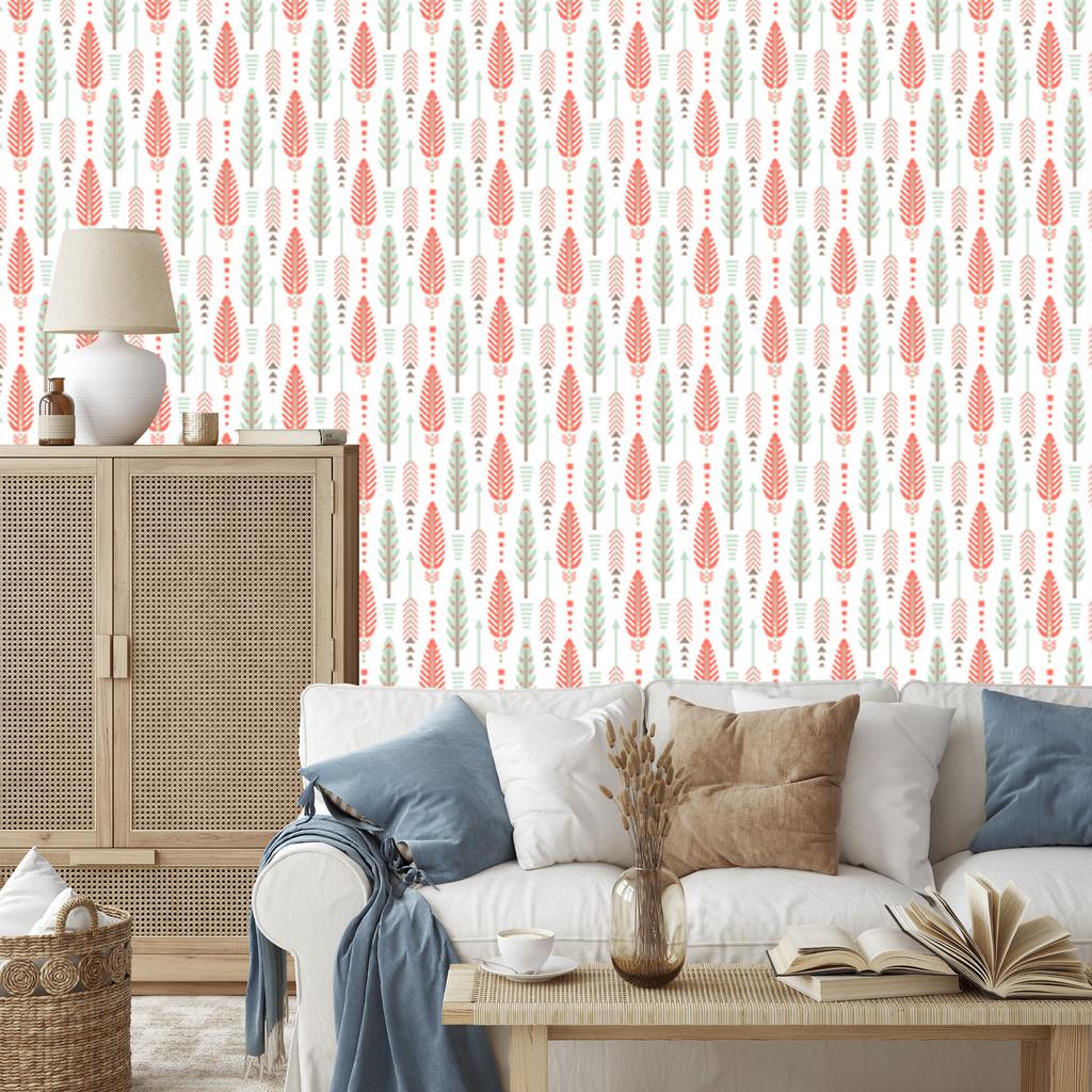 Ethnic Coral and Light Gray Wallpaper 50x1000