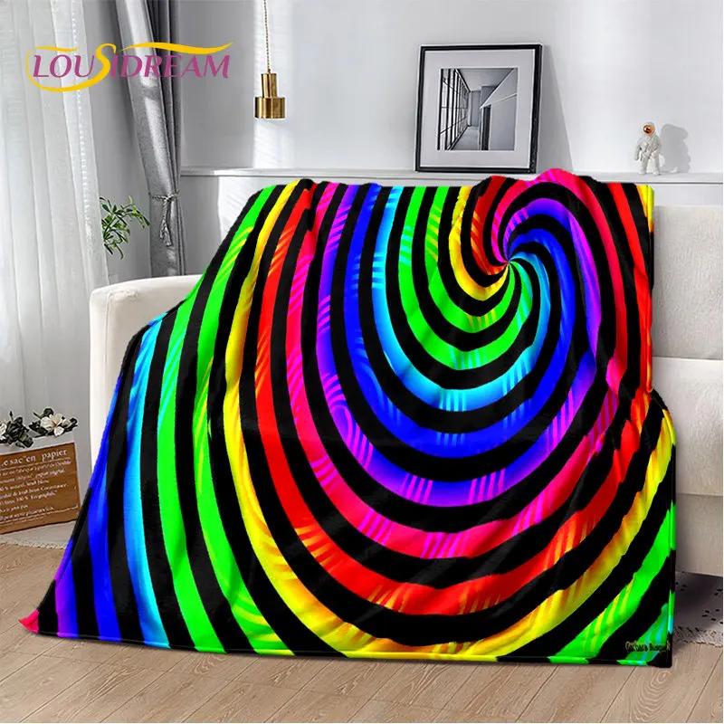 Мягкое плюшевое одеяло с радужной цветной иллюзией, фланелевое одеяло, одеяло для гостиной, спальни, кровати, дивана, чехол для пикника