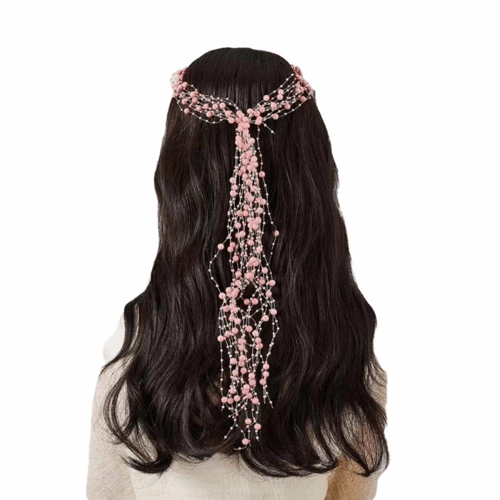 Imitation Pearl Beaded Tassel Wreath Multi-Layer Women Daily Hair Wear Wedding