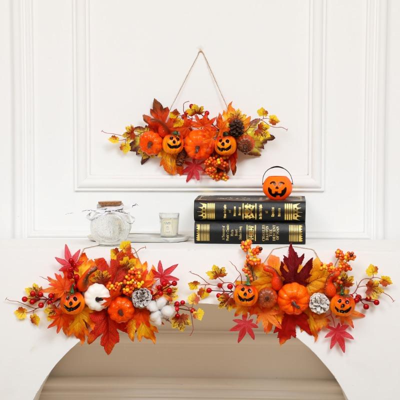 Halloween Decoration Maple Leaf Pumpkin Decorative Pendant Harvest Festival Wall Hanging Props Autumn Fall Decorations
