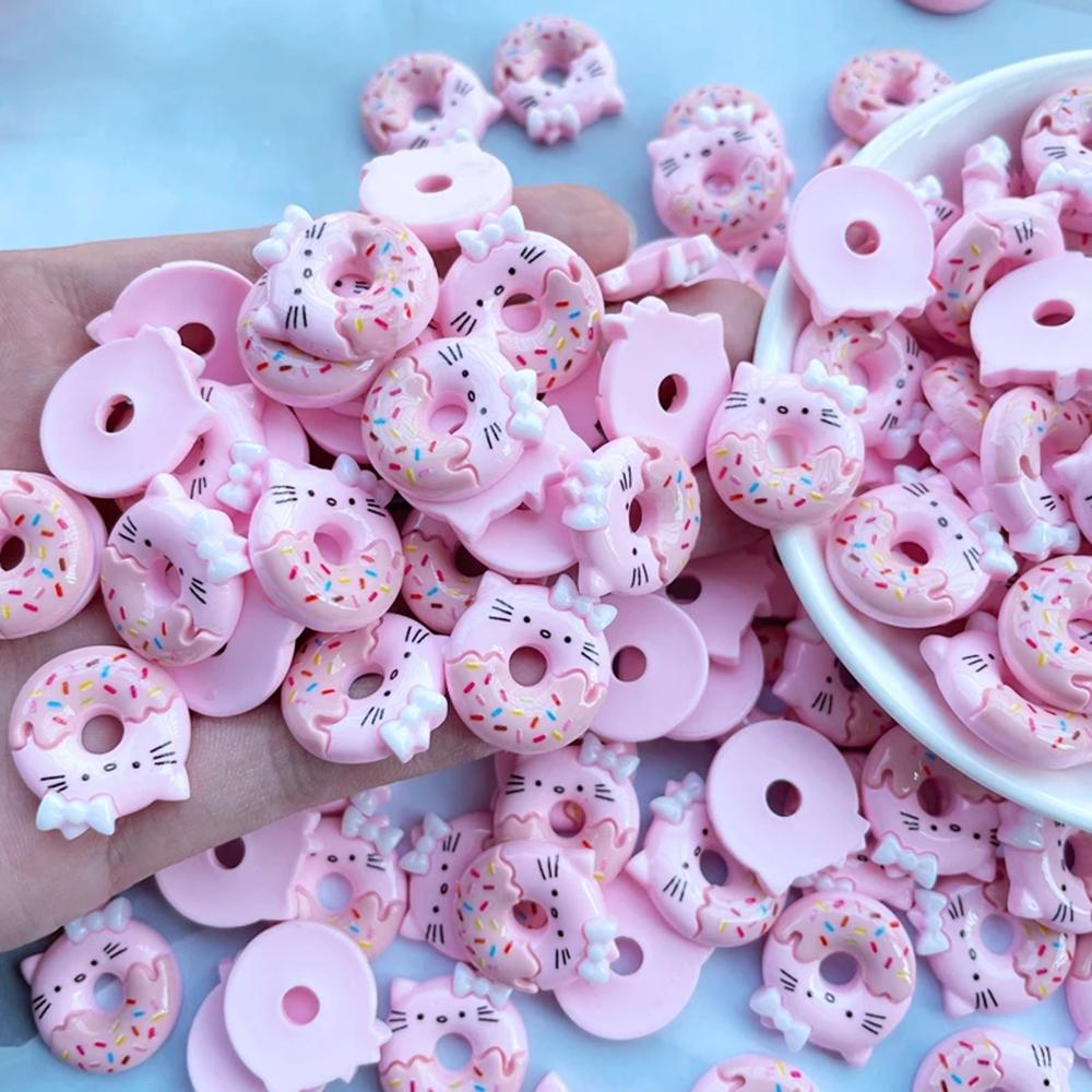 12 Pieces Of Cartoon New Kawaii Donut Kitten Series Resin Handmade Diy Jewelry Gifts Hair Clip Accessories