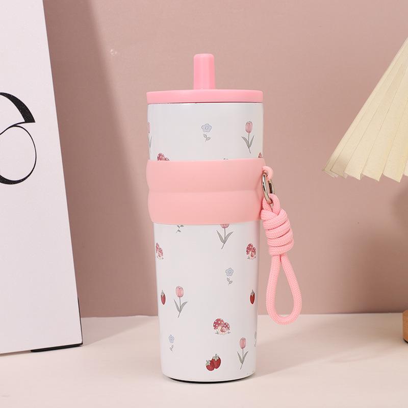 Термокружка из нержавеющей стали 316 Aurora с ручкой и соломинкой - Креативная автомобильная кружка