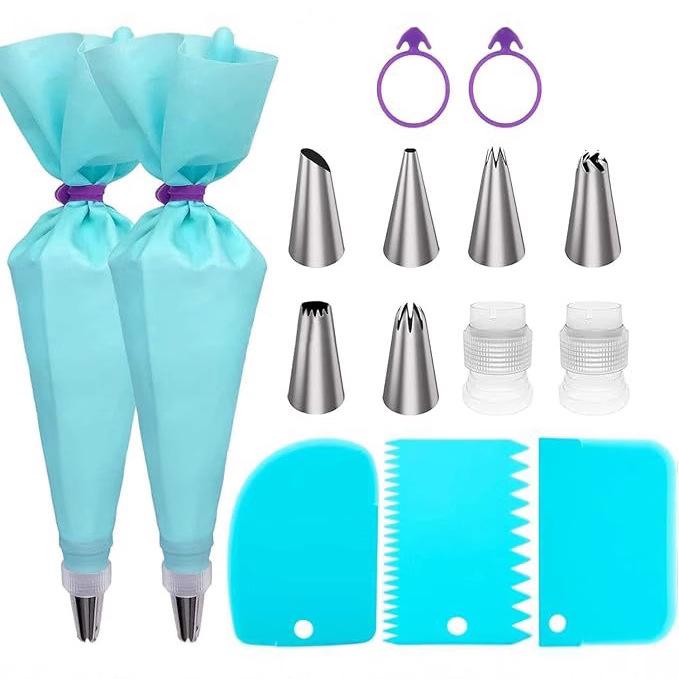Piping Bags and Tips Set with Silicone Ties and Icing Spatula Baking Tools Kit Cake Decorating Nozzles Converter Home Pastry Cookie Supplies