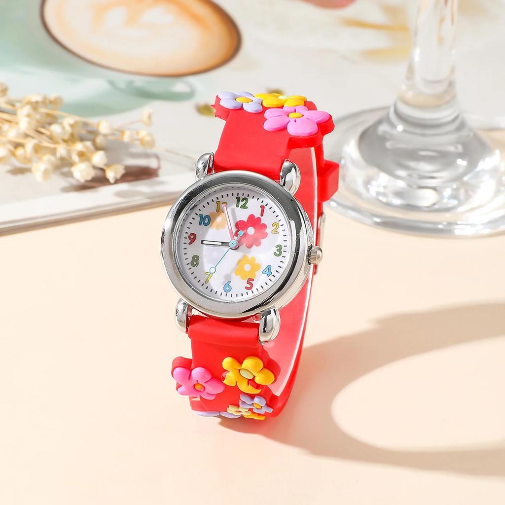 Cute and Creative Flower Shaped Children's Quartz Watch, Bracelet Necklace Set, Girls' Accessories, Christmas and New Year Gifts