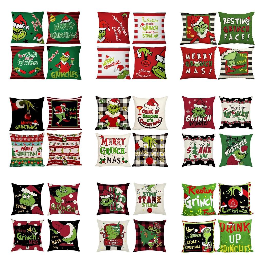 4PCS Christmas Happy Throw Pillow Cover, 18 X 18 Inch, Winter Holiday Cushion Cover Sofa Decor
