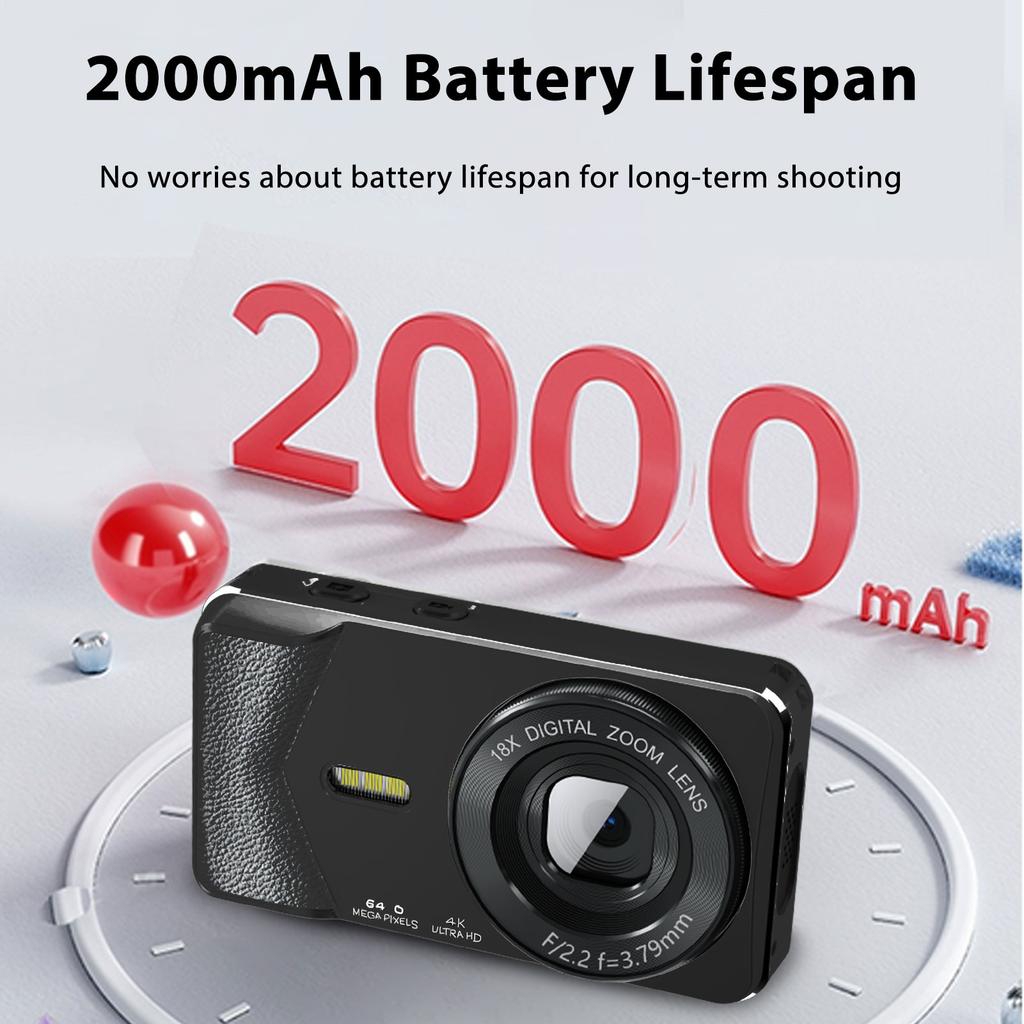 Digital Camera 4K 64MP Selfie Video High Resolution Camcorder with 18X Zoom for Teens Adult Beginner