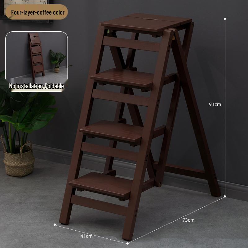 Solid Wood Folding Ladder Chair: Dual-Use Indoor Step Stool and Multifunctional Staircase.