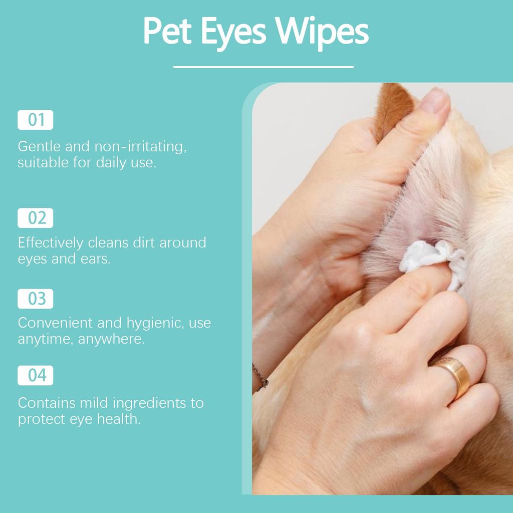 Cat And Dog Eye And Ear Cleaning Wet Wipes, Gentle Pads For Removing Pet Tear Stains 10ml