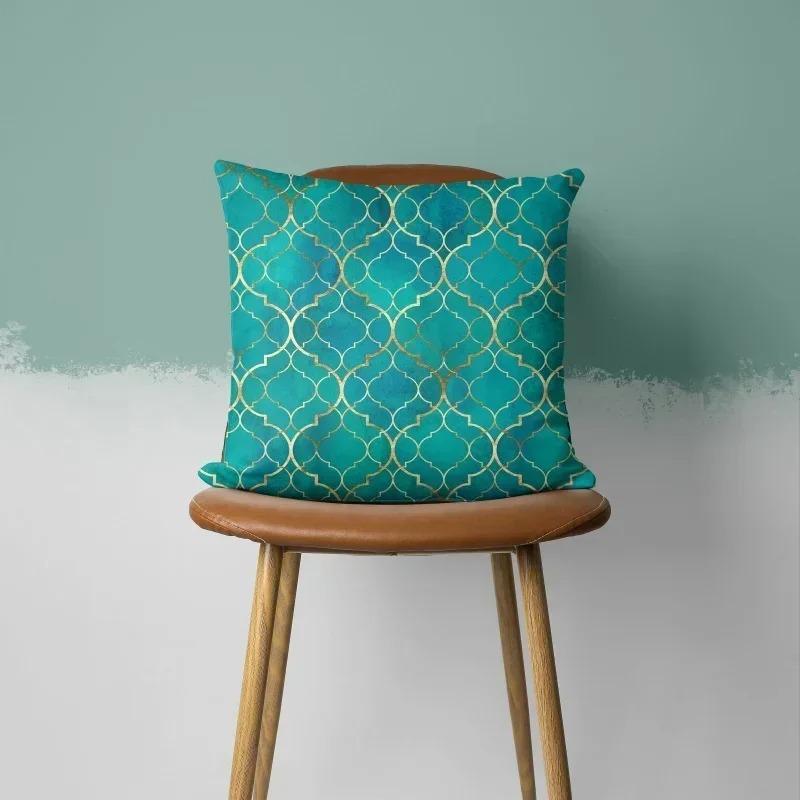 Teal Geometric Floral Pillow Covers Decorative Cushion Cases for Sofa Bedroom Car Home Decor