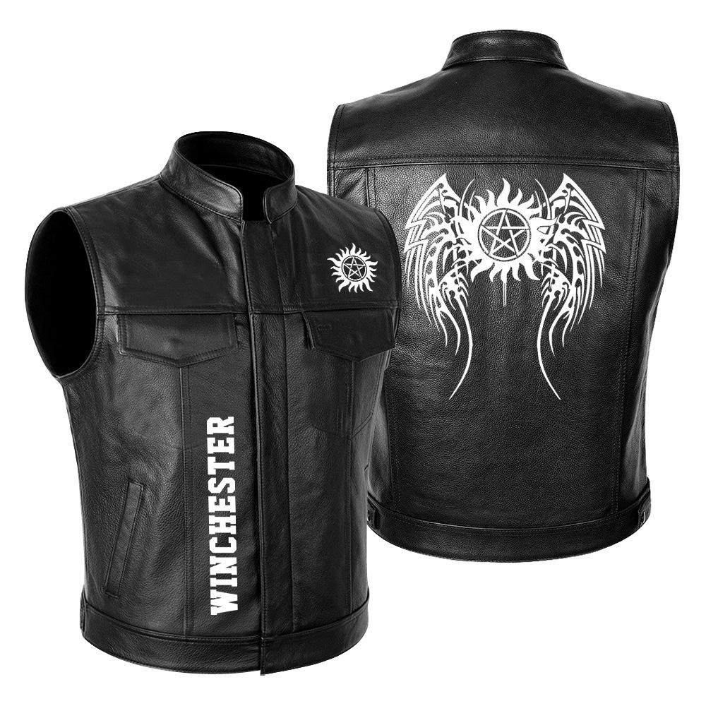 American Drama Ghost Ghost Evil Force Winchester High-end Locomotive Leather Jacket Vest Men's Knight Leather Jacket