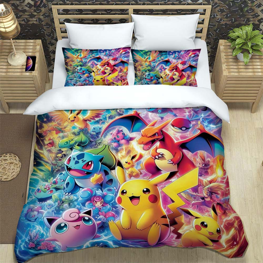 2026 New Arrival: 3-Piece Pokémon Pikachu Print Bedding Set (Includes Personalized Name Service) — Single/Double Pillowcases