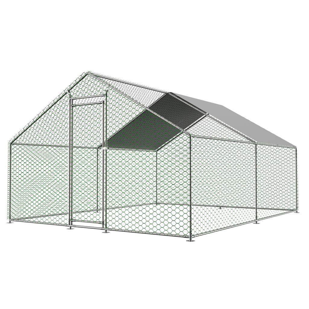 Free-Range Enclosure Chicken Coop 3x4x2m with Safety Lock and Waterproof PE Cloth, Metal Enclosure for Chickens, Rabbits and Other Small Animals