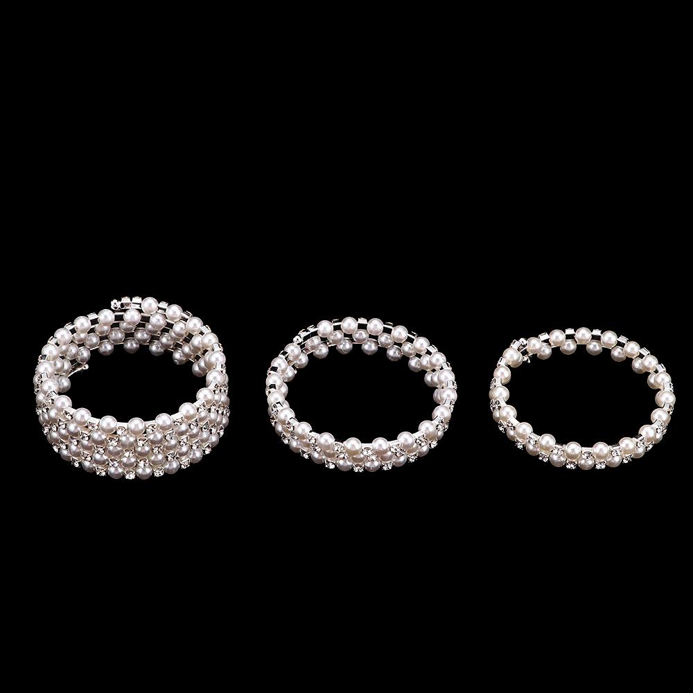 Women Rhinestone Charm Pendant Winding Wide Pearl Bracelets Bangles Multilayer