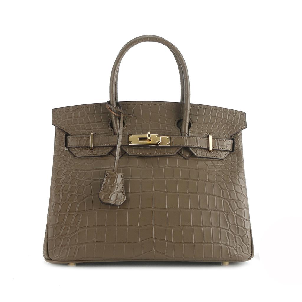 2025 New Matte Crocodile Pattern Platinum Bag With Gold Buckle Elegant Handbag Fashionable Head Layer Leather Shoulder Bag