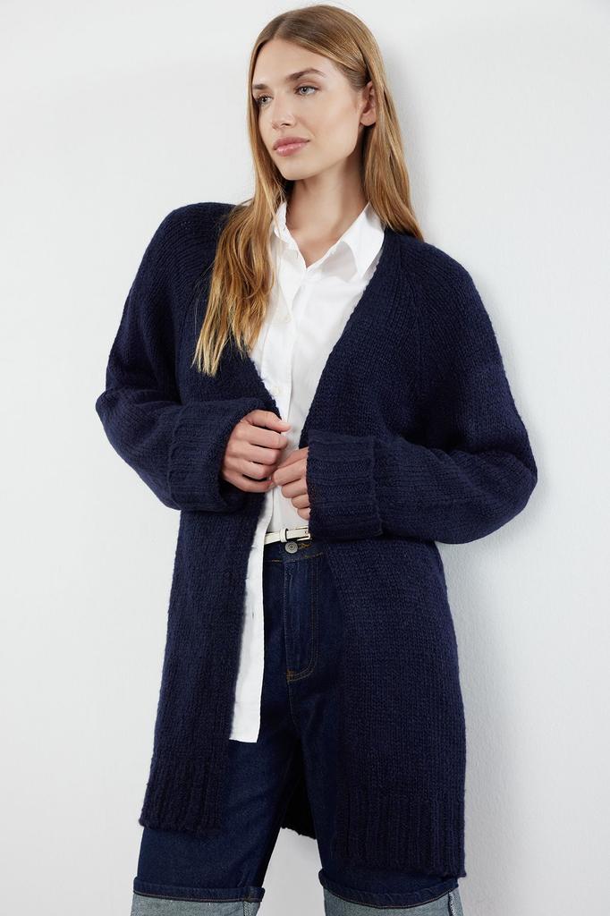 Women's Fashionable Stylish Cardigan Black Wide Fit Soft Textured Knitwear Cardigan