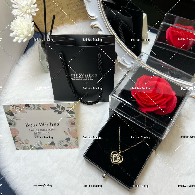 Подарочная коробка в форме сердца для розы и ожерелья: Набор из стабилизированных цветов на День святого Валентина и День матери