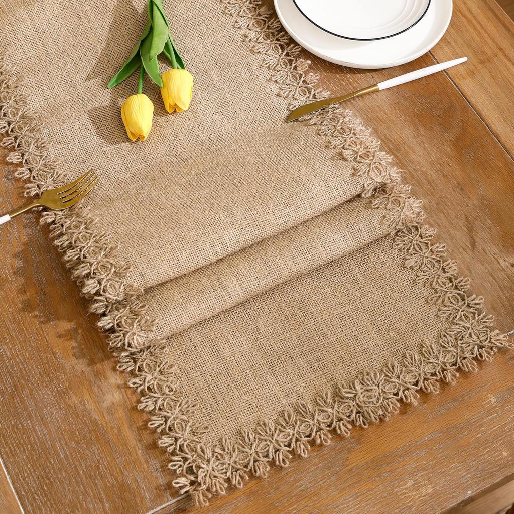 Бохо Макраме Скатерть-дорожка 12x108 дюймов, Мешковина и Лен в стиле Кантри, для Богемной Рустикальной Свадьбы, Девичника, Ужина