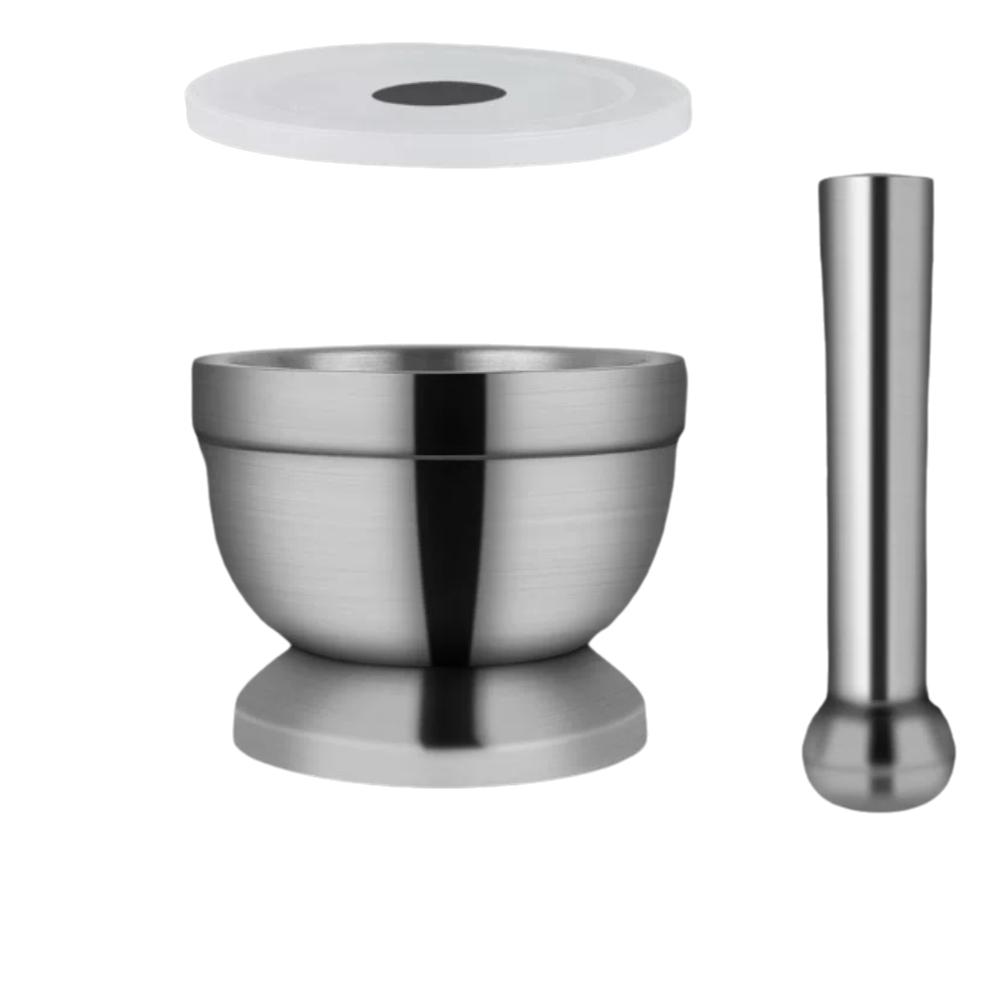 Stainless Steel Mortar And Pestle Set Silver Garlic Grinder Bowl Spice Preparation
