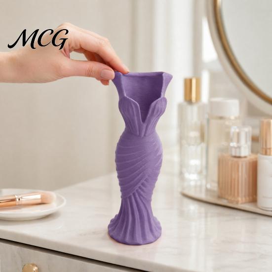 3D Printed Vase Evening Dress Vase, Elegant Mermaid Unique Decorative Plastic for Home Table Shelf Decor