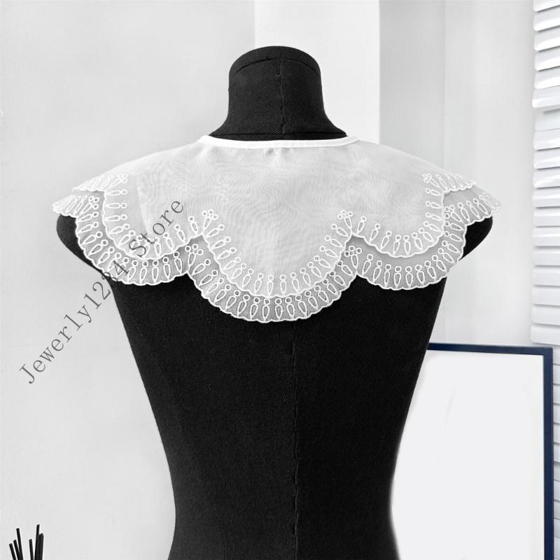 Laceup Tied Decorative Collar with Embroidery Trim Removeable Collar Clothing Accessory for Women Daily and Formal Wear
