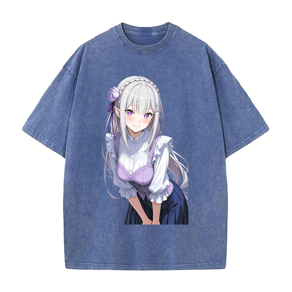 Эмилия Re ZERO Начинаем жизнь с нуля в другом мире Аниме Одежда Мужчины Женщины Футболки Стиранная Футболка Ретро Хлопковая Футболка Харадзюку Топы