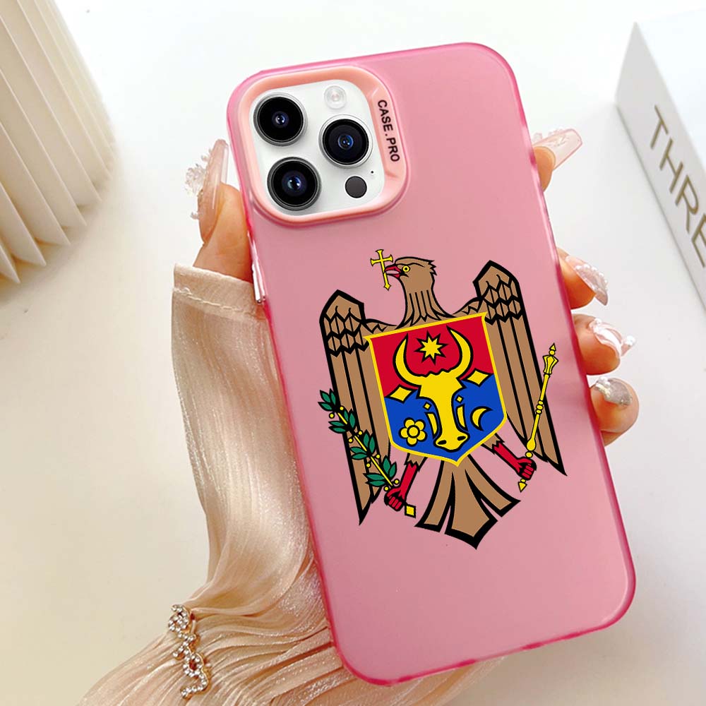 N21 Moldova National Emblem Soft Border Phone Case for Apple iPhone 15 14 13 Pro Max 11 12 XR XS Max 7 8 Plus Hard Back Cover
