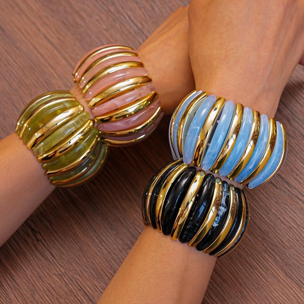 Elastic Rope Bead Acrylic Bangle Bohemian Wide Chunky Bangles Creative Retro Hand Ring Girls
