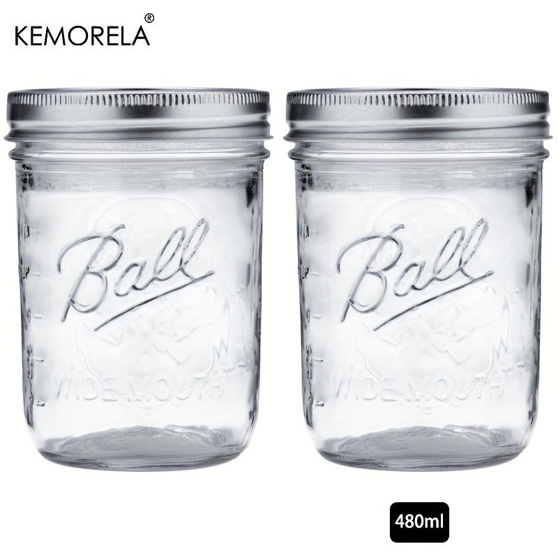 KEMORELA 2/4 шт. Стеклянные банки Мейсона с широким горлышком и крышками - 470 мл для консервирования, маринования, сока, джема, желе - Многоразовые, можно мыть в посудомоечной машине