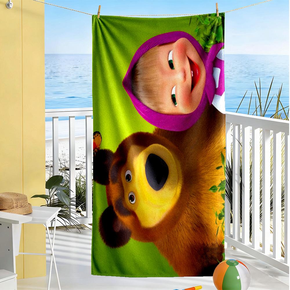 Masha And Bear Adventure Beach Towel Soft Durable Quick-Dry Comfortable Lightweight
