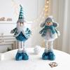 Christmas Doll Ornament Plush Standing Santa Claus Reindeer Snowman Figure with Telescope Leg Blue Gnome Doll Toy for Tree Fireplace Window Table