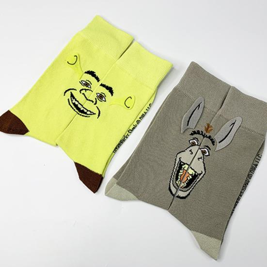1 пара носков с изображением животных из мультфильмов, хлопковые носки средней длины, эластичные манжеты в рубчик, носки для походов, спорта, машинная стирка, сохраняющие тепло, нескользящие, повседневные чулки