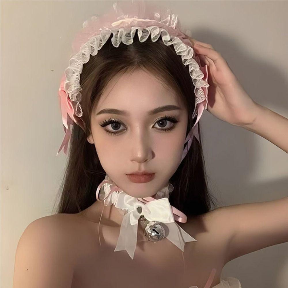 Sweet Ruffled Hairband Ribbon Bow Anime Maid Cosplay Headdress Cosplay Accessory