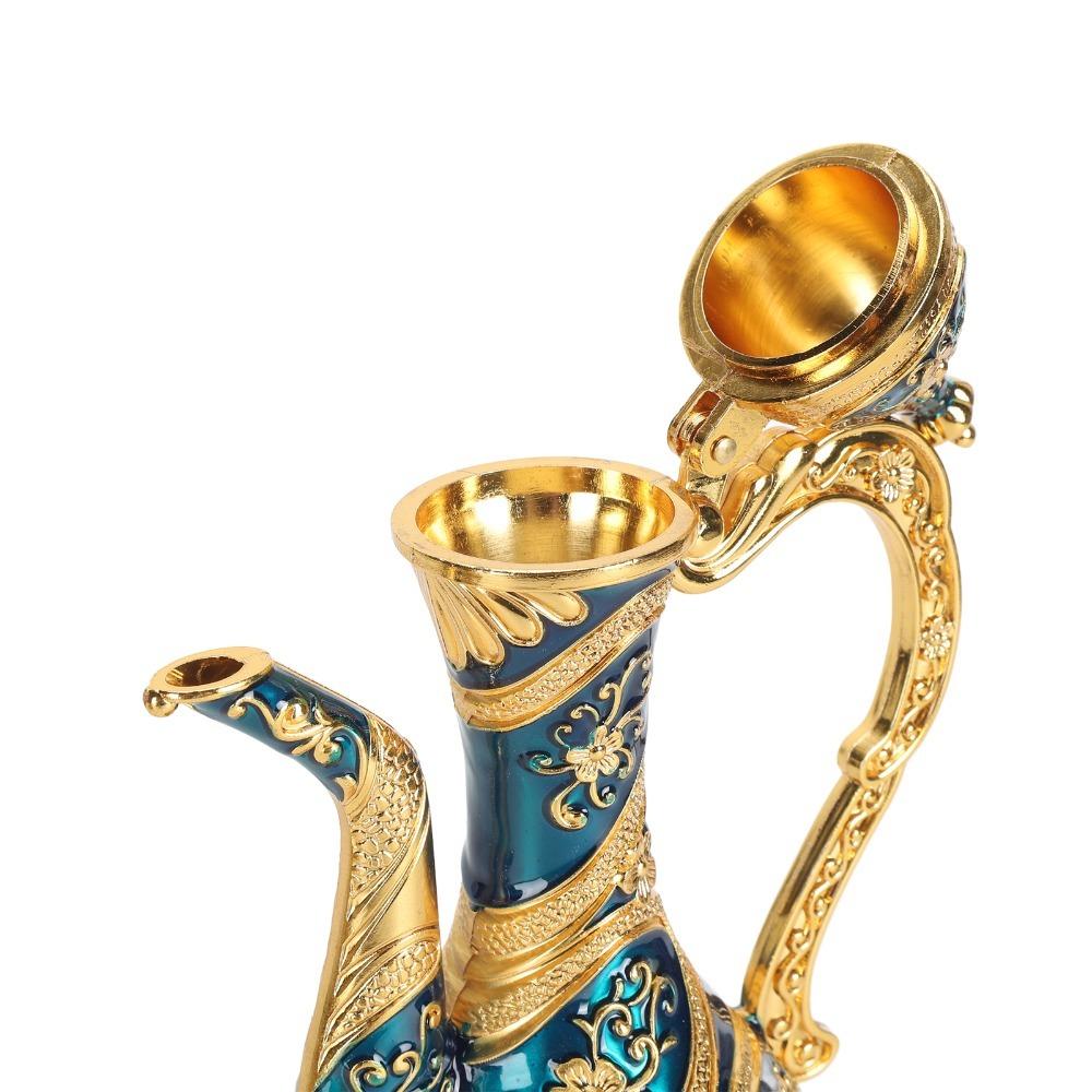 8pcs Gold Blue Vintage Tea Set Zinc Alloy Coffee Pot Cup Set Tea Pot Cup Set For Home Decor