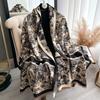Tropical Jungle Wind Contrasting Colors Double-Sided Imitation Cashmere Scarf Winter High-End Warm Shawl