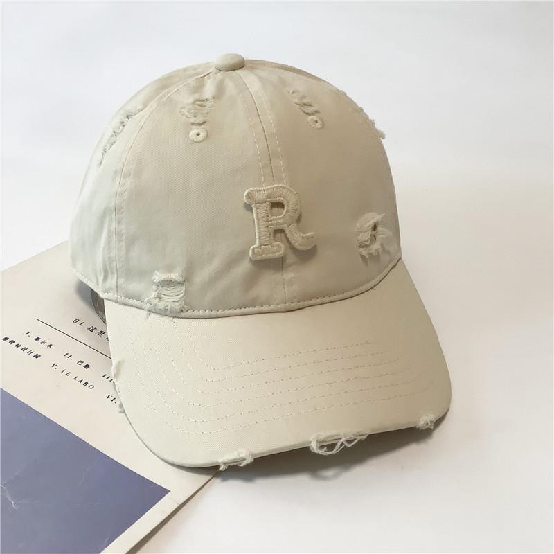 Spring and summer basic baseball caps, men's and women's versatile R-standard ripped cap, simple P-standard couple casual visor