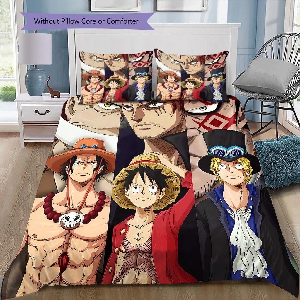 One Piece Monkey D Luffy Pattern Bedding Quilt Set Quilt Cover Pillowcase Home Birthday Gift(1 * duvet cover + 2 * pillowcase, without core)