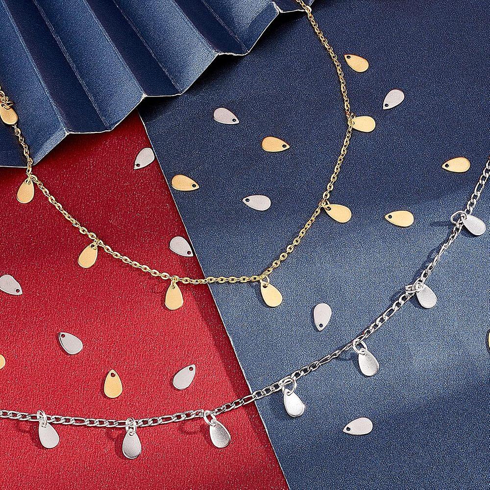Ion Plating(IP) Stainless Steel Charms Teardrop Stamping Blank Tag Golden & Stainless Steel Color 10x6x0.6mm Hole: 1.2mm 2 colors 50pcs/color