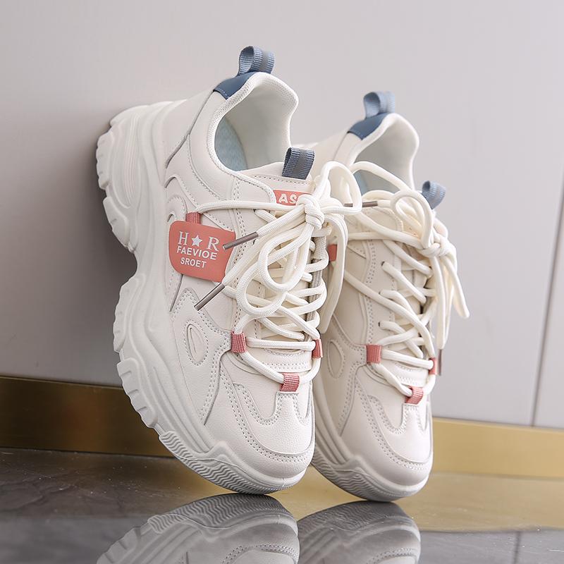 CRLAYDK Designer Chunky Sneakers for Women Platform Leather Lace Up Sport Dad White Shoes Wedge Casual Lady Walking Tennis