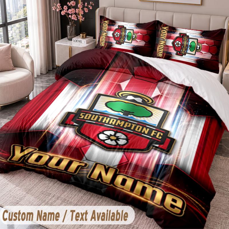 Southampton FC Printed Bedding Set Custom Name Text 1 Duvet Cover 2 Pillowcases For Bedroom