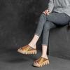 Genuine Leather Thick Soles Sandals Women Retro Wedges Slides Comfortable Outdoor Platform Slippers