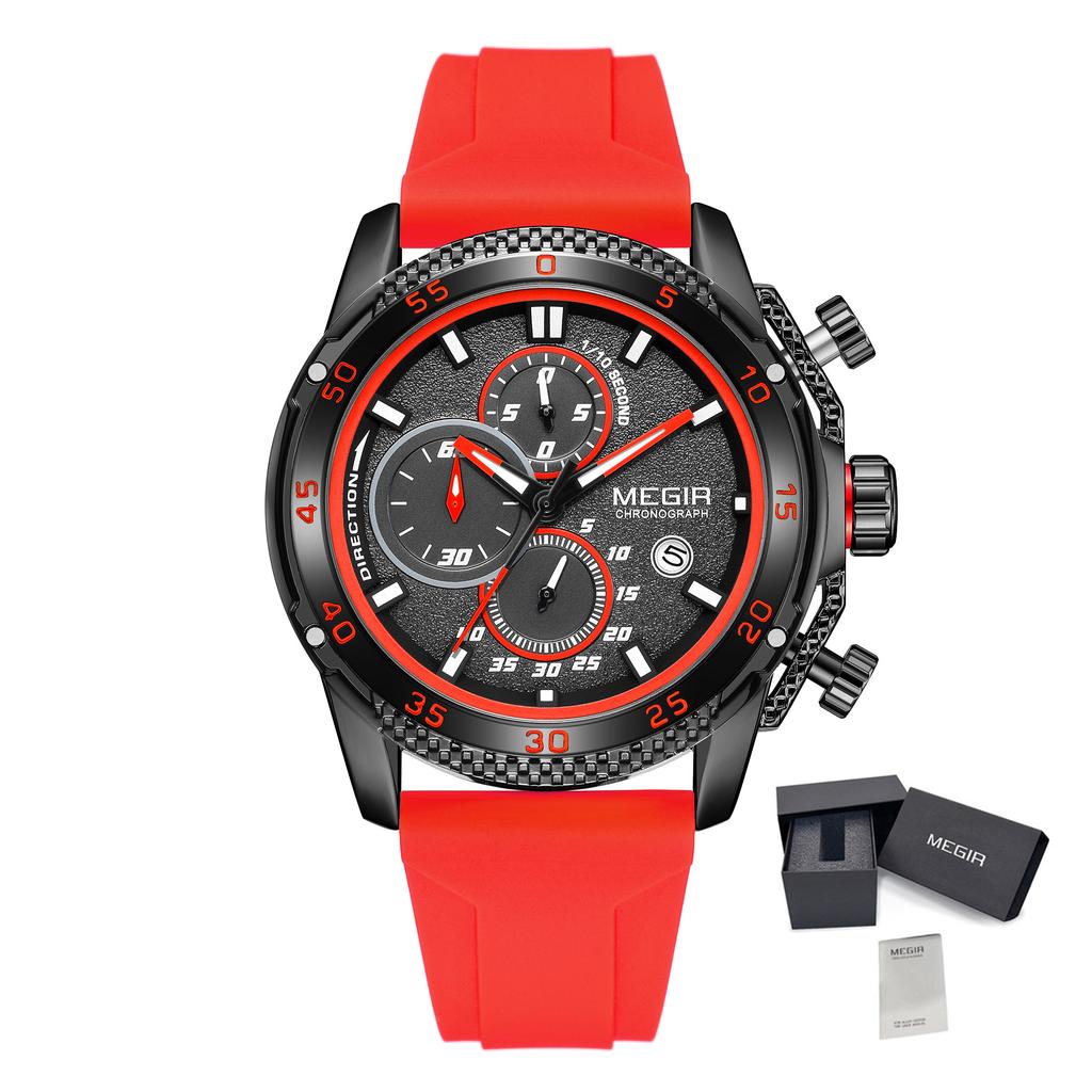 MEGIR Men's Watch Luxury Fashion Military Sport Wristwatch for Male Waterproof Luminous Silicone Strap Quartz Chronograph 2211