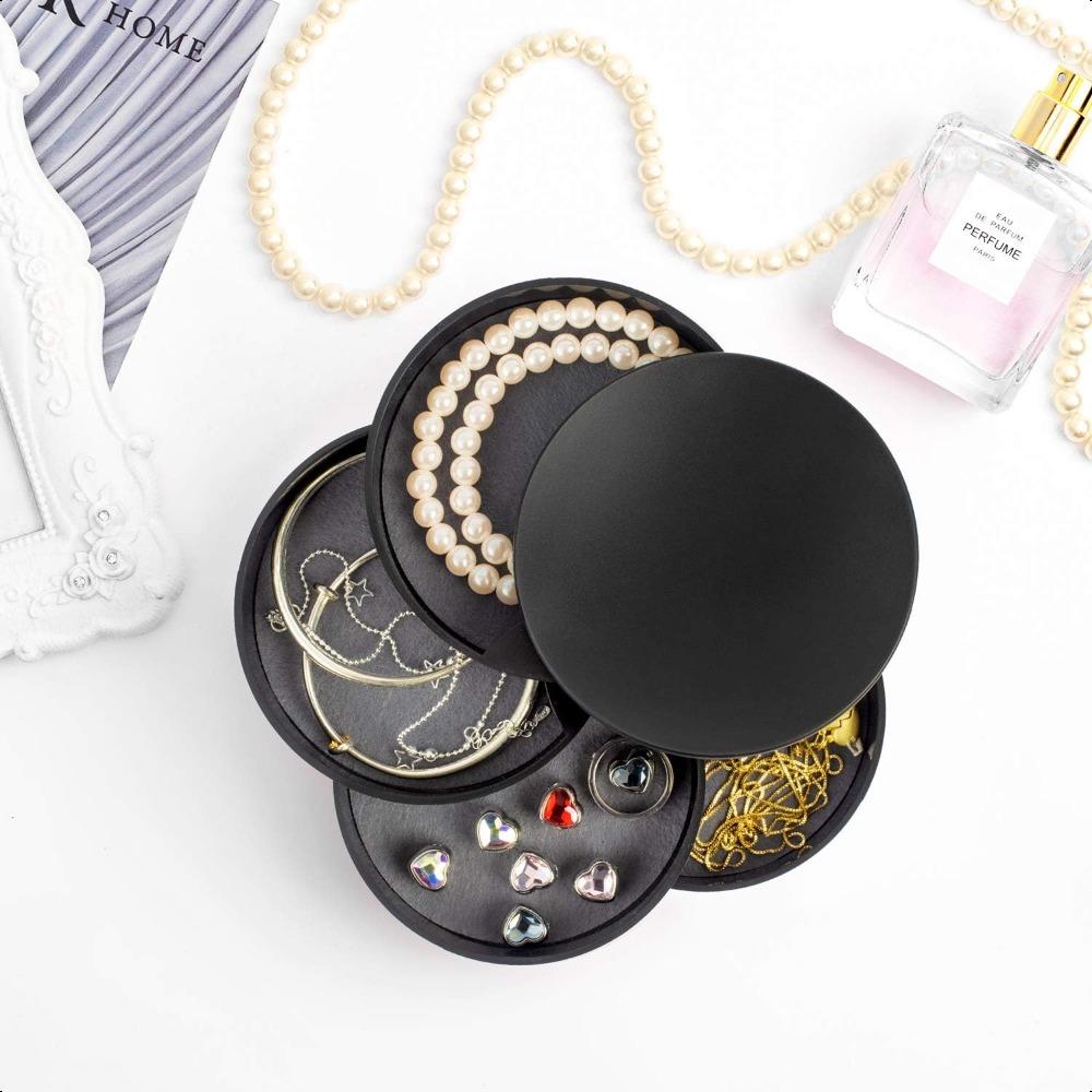 Jewelry Storage Box, Small Jewelry Box Earring Holder for Women, Jewelry Storage Box 4-Tier Rotatable Jewelry Accessories Storage Tray with Lid