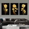 3pcs Gold Rose Flower Black Canvas Paintings Nordic Modern Living Room Wall Art Decorative Pictures Wall Artwork Posters Prints