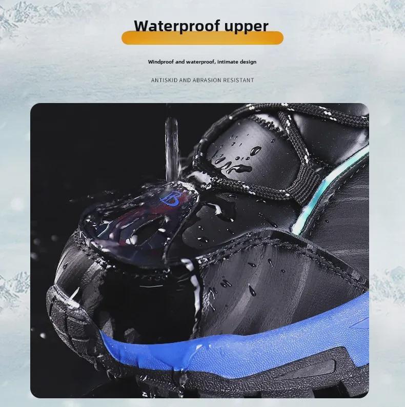 Boys' Winter Waterproof Snow Boots, Non-Slip, Extra Warm, Medium To Large Sizes, Outdoor Hiking Footwear