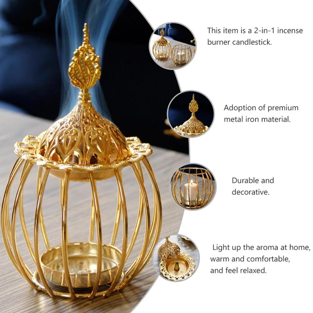 Metal Incense Burner Iron Art Candle Holders Golden Tower Candlestick Golden Metal Porcelain Censer Buddhism House Yoga Studio