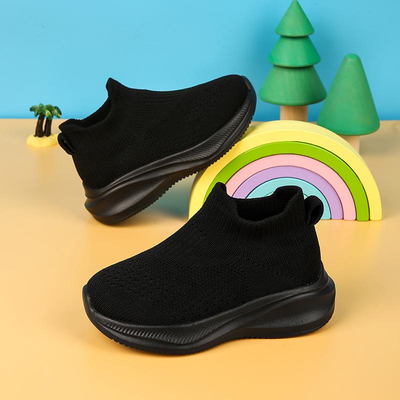 Children's High Top Socks Sports Shoes, Solid Color Knitted Sleeves, Breathable Outdoor Walking Sports Shoes