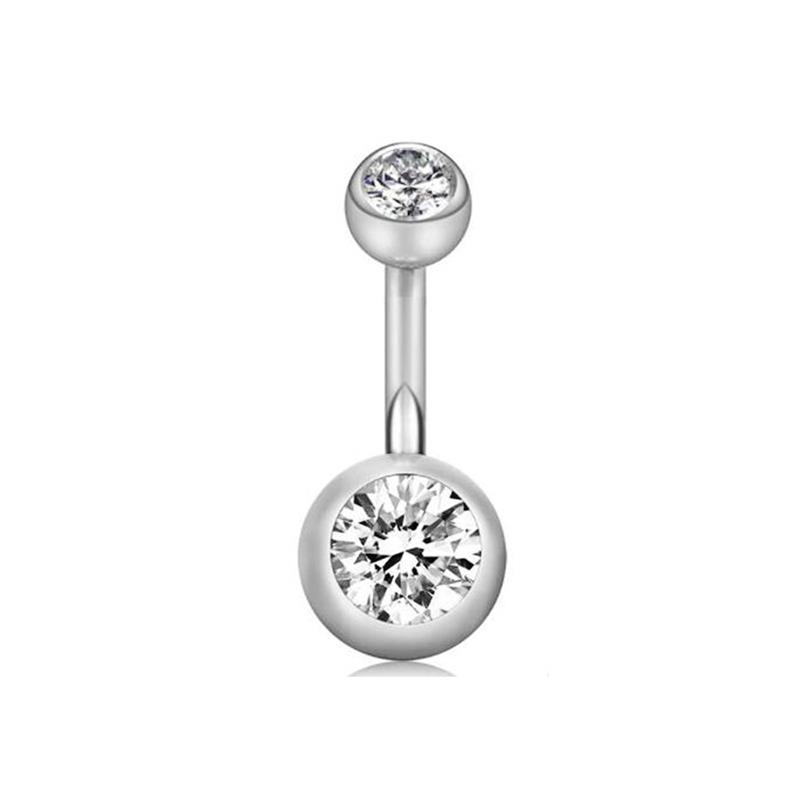 1Pc Sexy Charming Double Round Jewelry Piercing Fashion Cubic Zirconia Belly Button Ring 316L Surgical Steel DIY Jewelry Accessories MIT