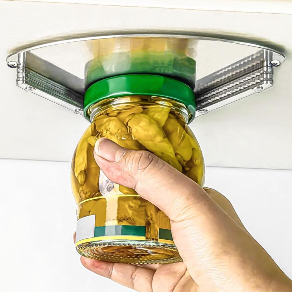 Stainless Steel Under Cabinet Can Opener, Universal Jar Opener, Smooth Edge Automatic Bottle Cap Remover, Easy Install Stainless Steel Jar Openers